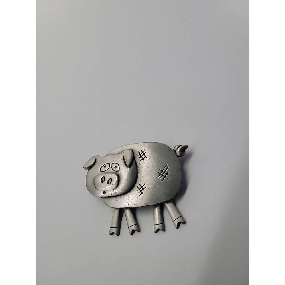 Vintage JJ Jonette Pig Brooch Silver‎ Tone Dangle Articulated Legs Farm Animal